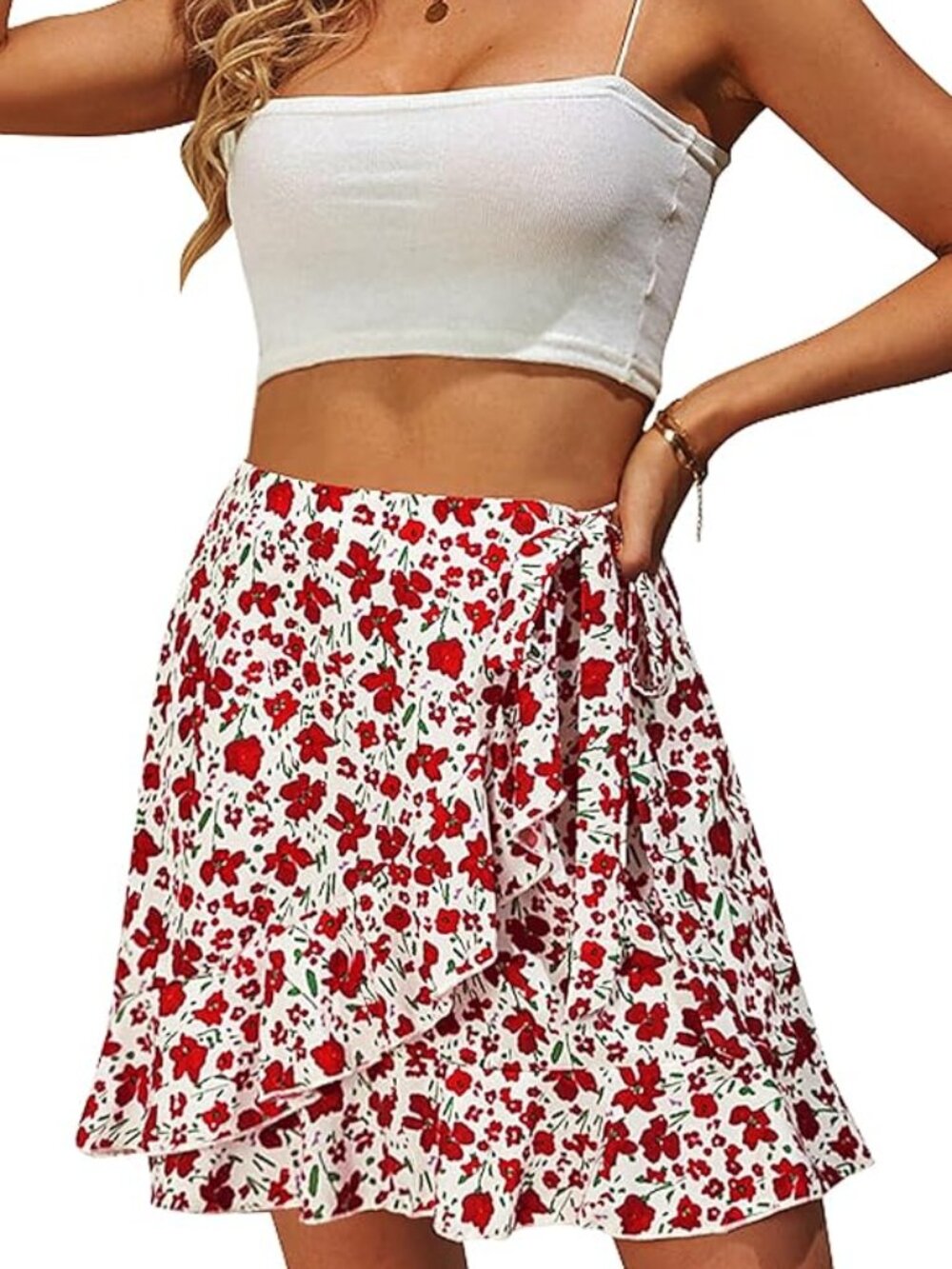 Women's Summer Wrap Floral High Waist Ruffle Short Mini Skirts